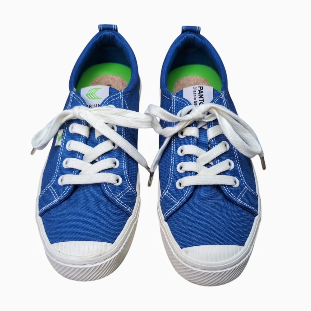 Cariuma OCA Low Washed Blue Canvas Sneaker Vegan Bamboo Cork Rio Women's Size 8